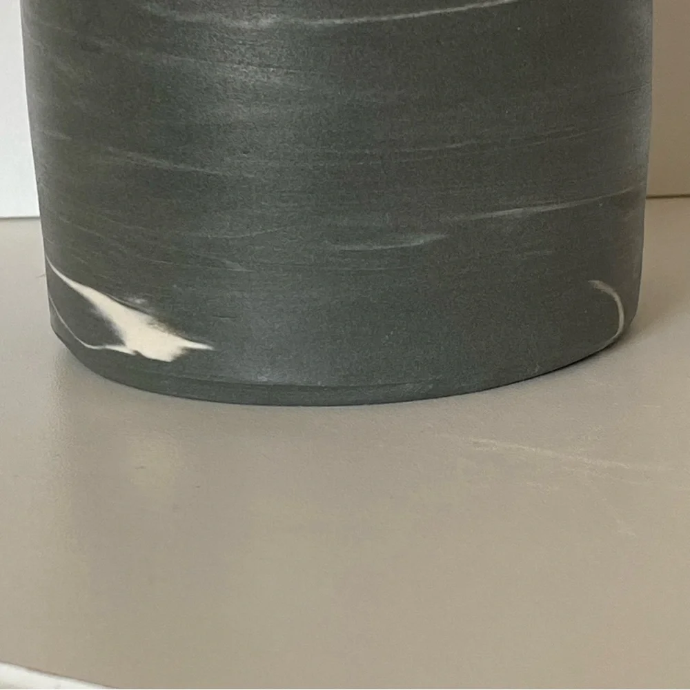 Clay Swirl Pottery Vase Handmade Gray White Marble Look 6” Matte Finish Nemadji